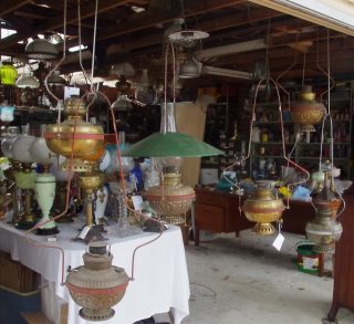 Brass Store Lamps with Galvanised Shade SOLD - Image 3