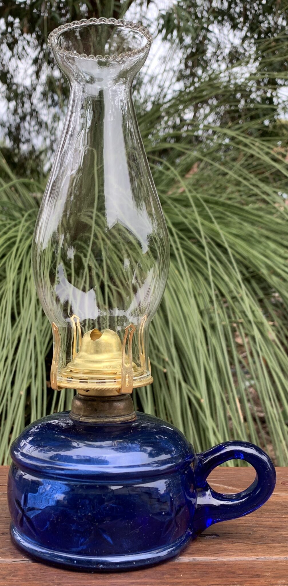 American Bristol Blue Glass Finger Oil Lamp c1900