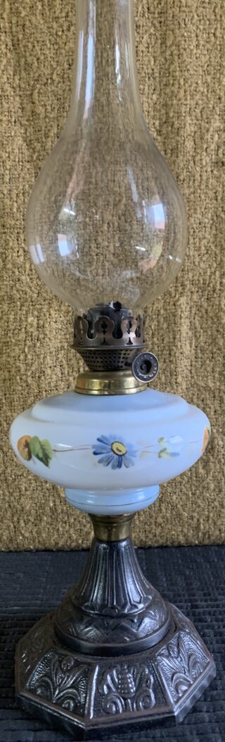 English oil lamp c1900 rare Vienna marked chimney hand painted font