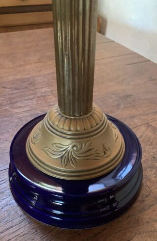 Victorian Clear Glass Font Oil Lamp, brass column, vintage shade - Image 2