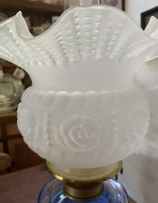 Victorian Clear Glass Font Oil Lamp, brass column, vintage shade - Image 4