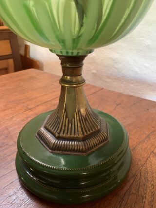 Victorian Green Vaseline font oil lamp, matching green base - Image 2
