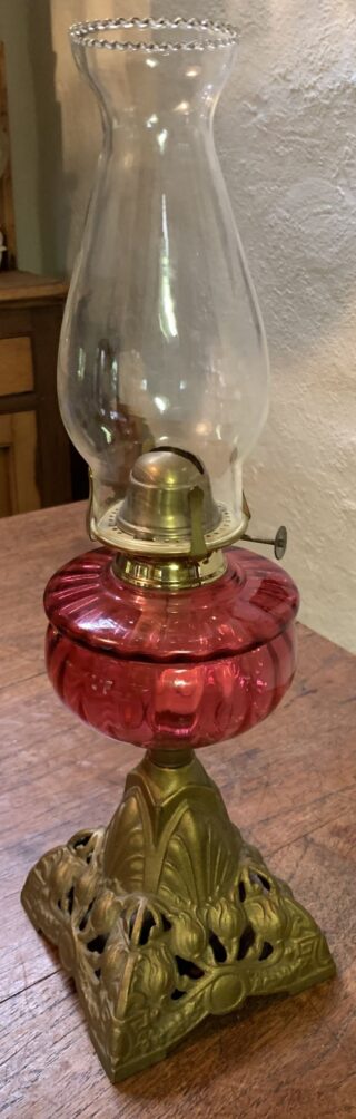 Victorian Cranberry Font Oil Lamp, Rd No. 449860