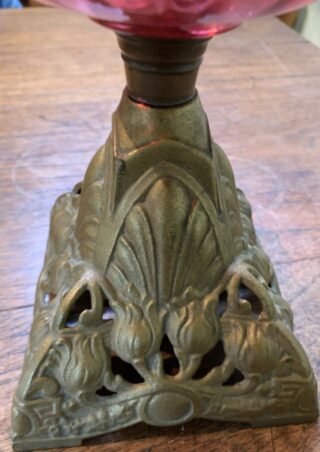 Victorian Cranberry Font Oil Lamp, Rd No. 449860 - Image 3