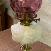 c1900 Banquet Oil Lamp, brass base and column, embossed opal font
