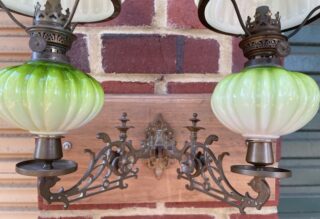 Victorian Green Piano Oil Lamps - Image 5