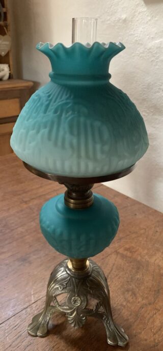 Boudoir Oil Lamp unusual Nickel coated brass base c1900s