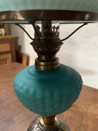 Boudoir Oil Lamp unusual Nickel coated brass base c1900s - Image 2