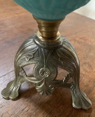 Boudoir Oil Lamp unusual Nickel coated brass base c1900s - Image 3