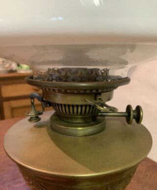 Hinks Table lamp with Hinks rise and fall burner marked Benett Fink London - Image 3