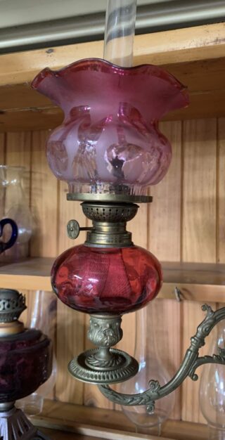 Original Piano/Peg Cranberry oil lamp c1895