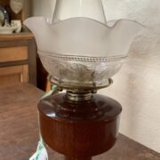 Sheoak oil lamp, original c1900 shade