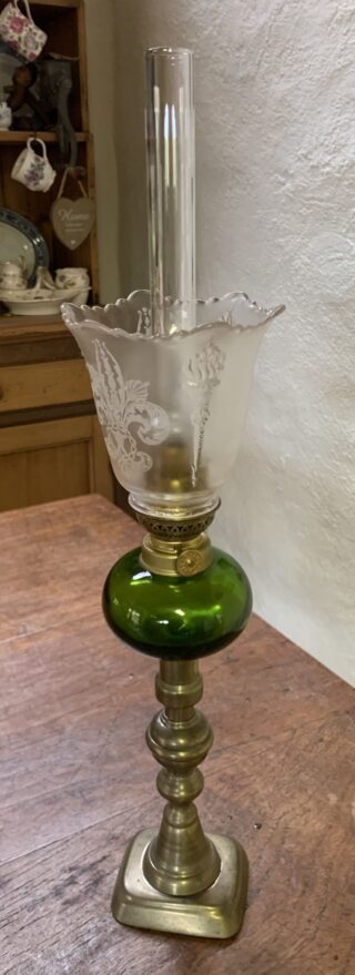 Brass candle stick green font and Kosmos burner