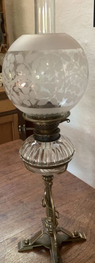 Hinks Griffin Oil Lamp, Hinks Burner and collar, cut glass font