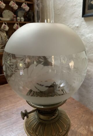 Hinks oil lamp c1895, patented No. 2 duplex rise and fall burner, original chimney - Image 4