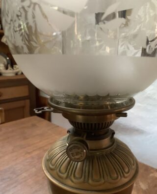 Hinks oil lamp c1895, patented No. 2 duplex rise and fall burner, original chimney - Image 5