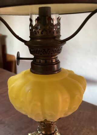 Peg Piano Cased Yellow Oil Lamp with matching ruffled cased shade - Image 4