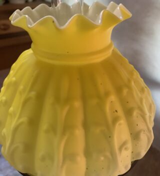 Peg Piano Cased Yellow Oil Lamp with matching ruffled cased shade - Image 5