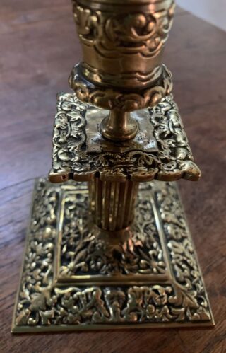 Peg Piano Cased Yellow Oil Lamp with matching ruffled cased shade - Image 3