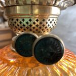 Victorian lamp fluted brass base embossed glass font bright orange to almost clear - Image 3