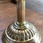 Victorian lamp fluted brass base embossed glass font bright orange to almost clear - Image 4