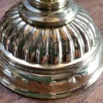 Victorian lamp fluted brass base embossed glass font bright orange to almost clear - Image 5