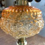 Victorian lamp fluted brass base embossed glass font bright orange to almost clear - Image 6