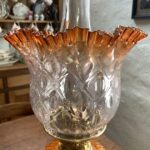 Victorian lamp fluted brass base embossed glass font bright orange to almost clear - Image 7