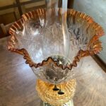 Victorian lamp fluted brass base embossed glass font bright orange to almost clear - Image 8