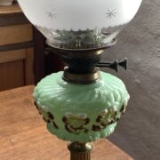 Victorian Embossed Floral glass font, fluted brass column, British burner
