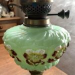Victorian Embossed Floral glass font, fluted brass column, British burner - Image 4