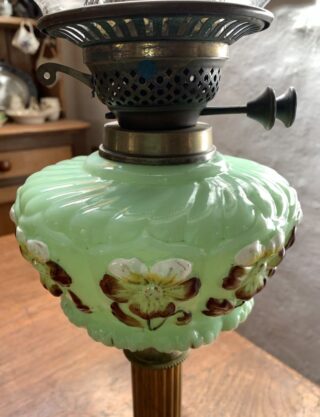 Victorian Embossed Floral glass font, fluted brass column, British burner - Image 4