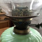 Victorian Embossed Floral glass font, fluted brass column, British burner - Image 7