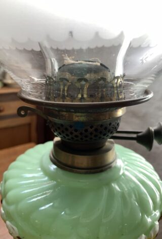 Victorian Embossed Floral glass font, fluted brass column, British burner - Image 7