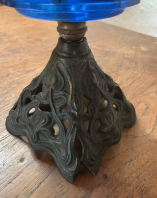 Victorian facet cut glass font, brass chimney shade - Image 3