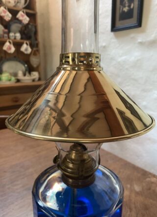 Victorian facet cut glass font, brass chimney shade - Image 4