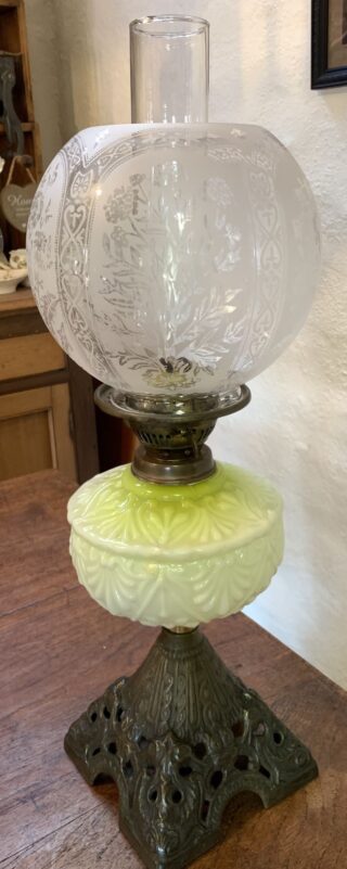 Victorian Lime Green embossed font Cast Iron base Rd 427470