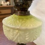 Victorian Lime Green embossed font oil lamp - Image 2