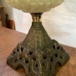 Victorian Lime Green embossed font oil lamp - Image 4