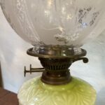 Victorian Lime Green embossed font oil lamp - Image 5