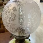 Victorian Lime Green embossed font oil lamp - Image 6