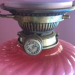 Hinks Banquet lamp cranberry vaseline glass font, Hinks collar and burner - Image 4