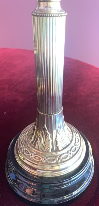 Hinks Banquet lamp cranberry vaseline glass font, Hinks collar and burner - Image 5