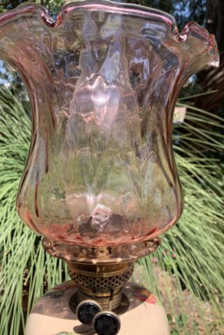 English ceramic oil lamp c1895. Hand painted font and base - Image 2