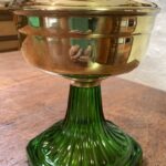 Hybrid Aladdin oil lamp Bottle Green Corinthian glass base - Image 2
