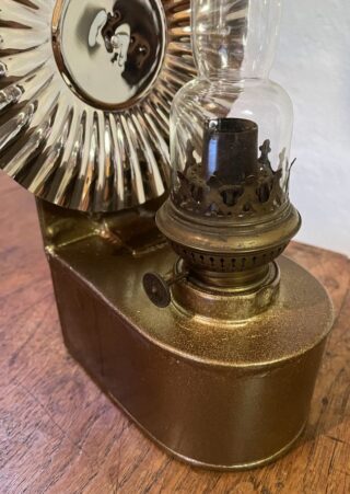 Painted Tin Wall Oil Lamp with new reflector shade - Image 2
