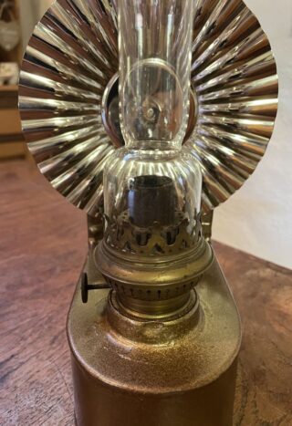 Painted Tin Wall Oil Lamp with new reflector shade - Image 3