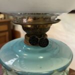 English Victorian 2 toned blue font hand painted oil lamp - Image 6