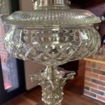Hinks lamp marked base, font and burner c1895, Victorian etched blue shade - Image 2