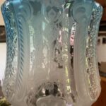 Hinks lamp marked base, font and burner c1895, Victorian etched blue shade - Image 3